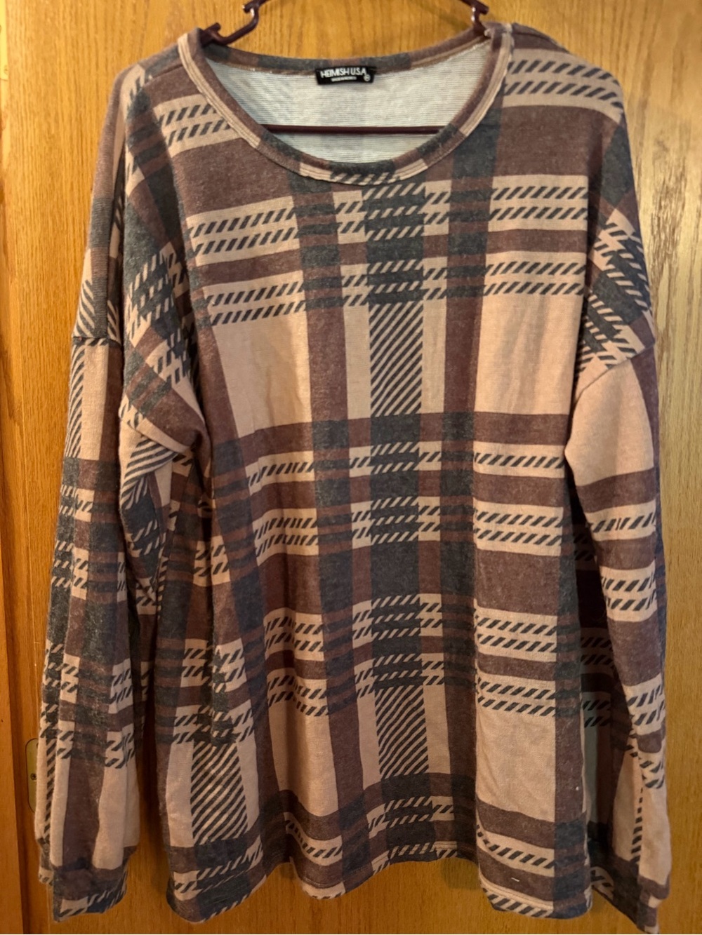 HEIMISH USA Brown & Tan Plaid Knit Top